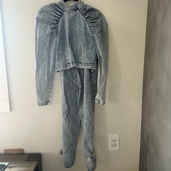 CULPOS X Jean Blouse size small Paperbag-Waist jeans size 0 Created for Macy's - Picture 2 of 8